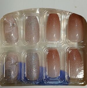 Pink glitter flower gem press on nails 24 piece kit new